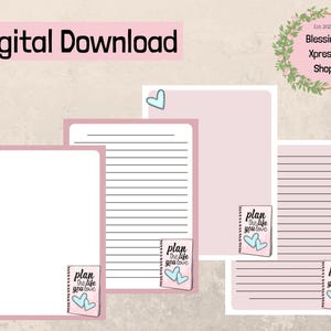 Printable stationery set US letter size PDF, Instant download stationery paper pack, Printable Planner Girl notes pages, Girl Stationery