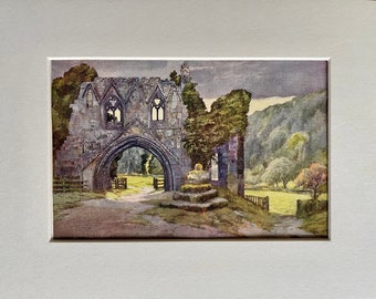 Kirkham Abbey, Original Antique colour print, Vintage, Yorkshire, 1908, Gordon Home