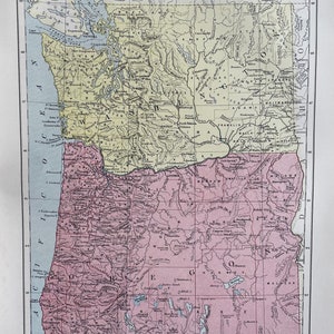 Oregon und Washington, originale antike Karte von 1870, Vintage Wandkarte, Wohndekor. Atlas, Reise. Geschenke für Reisende