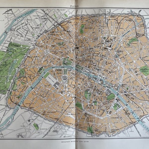 París, Gran mapa antiguo original de 1870, Mapa de pared vintage, Decoración del hogar, impresión. atlas.