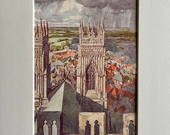 York minster, Original Antique colour print, Vintage, Yorkshire, 1908, Gordon Home