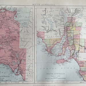South Australia, original antike 1870er Karte, Vintage Wandkarte, Home Dekor, Druck.