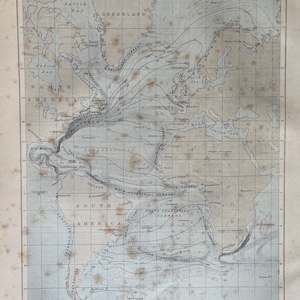 Océano Atlántico, mapa antiguo original de 1870, mapa de pared vintage, decoración del hogar. Atlas