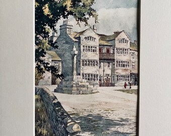 Askrigg, Original Antique colour print, Vintage, Yorkshire, 1908, Gordon Home
