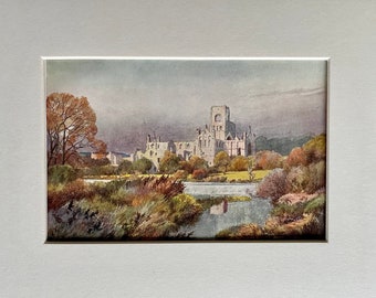 Kirkstall Abbey, Leeds, Original Antique colour print, Vintage, Yorkshire, 1908, Gordon Home
