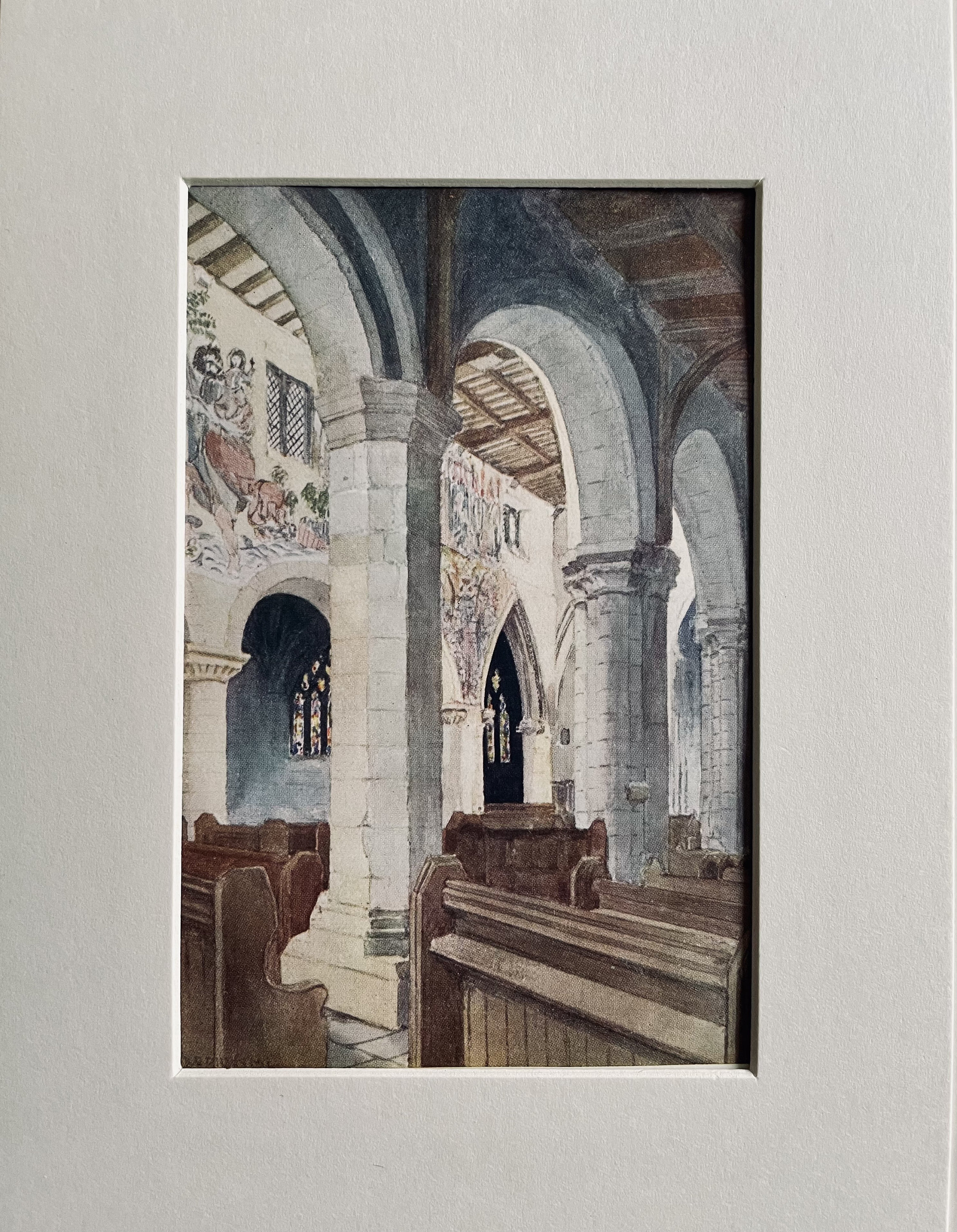 Pickering church, Original Antique colour print, Vintage, Yorkshire, 1908, Gordon Home