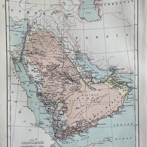 Arabia, original antique 1870&#39;s map, Vintage wall map, Home decor. Atlas