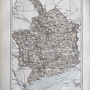 Monmouth, original antique 1870&#39;s map, Vintage wall map, Home decor. Atlas