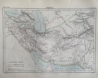 Persia, original antique 1870's map, Vintage wall map, Home decor, print.