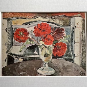 Paul Nash, vintage print, Dahlias 1927, mounted print, famous art, original print. Gift for art lover.