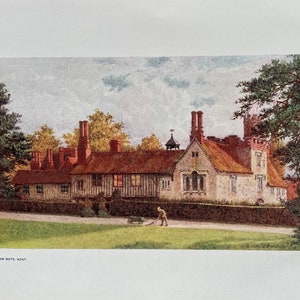 Ightham Mote, Kent, Original Antiker Farbbuchdruck, Vintage, Britische Schlösser, 1900&#39;s