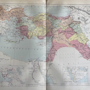 Turkey, Large original antique 1870's map, Vintage wall map, Home decor, print.