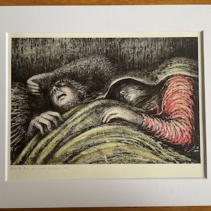 Henry Moore vintage print, pink and green sleepers  1941, large mounted print, art.