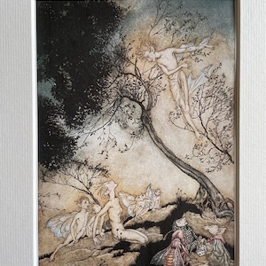 Arthur Rackham, stampa d'epoca, The Tempest, 1926, grande stampa montata. Opera d'arte famosa, stampa originale. Regalo per amanti dell'arte.