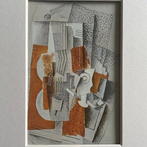 Braque, vintage Druck, Stillleben mit einer Violine 1914, großer montierter Druck, berühmte Kunst, originale Druckgrafik. Geschenk für Kunst Liebhaber.