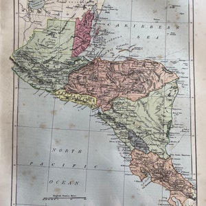 Guatemala & Honduras. original antike 1870er Karte, Vintage Wandkarte, Wohndekor. Atlas. Reisen