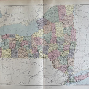 New York, Grande carte originale des années 1870, Carte historique, carte murale vintage, Décoration d'intérieur, impression. Atlas