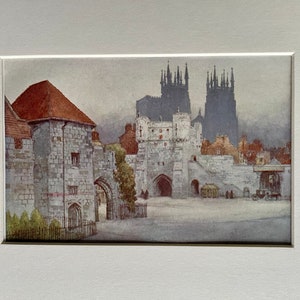 Bootham Bar, York, Original Antique colour print, Vintage, Yorkshire, 1908, Gordon Home