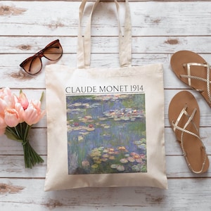 Claude Monet Tote Bag, Water Lillies, Fine Art Gift, Indie Cottagecore, Dark Academia, Famous Painter, Impressionist Painter, Giveny Gardens