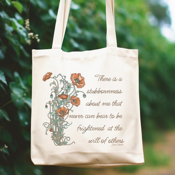 Jane Austen Zitat, Buch-Zitat-Tasche, Sturheit-Zitat, Baumwoll-Leinwand-Einkaufstasche, Bibliotheks-Tasche, Einkaufstasche