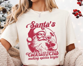 Santa's Cocktail Club Shirt, Funny Christmas Shirt, Holiday Party, Retro Santa, Espresso Martini, Dirty Martini, Holiday Bachelorette
