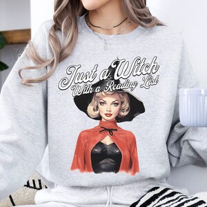 Bookish Halloween Sweatshirt, Retro Witch, Dark Academia, Vintage Fall Sweater, Retro Fall Aesthetic, Spooky Season Apparel