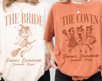 Custom Halloween Bachelorette Shirts, Personalized Witch Bach Tshirts, Matching Goth Bach Shirts, Bridal Party Gift, Gothic Wedding