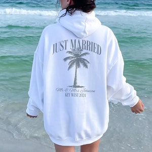 Custom Just Married Hoodie, Personalized Bridal, Beach HoneyMoon Sweatshirt, Wifey, Bridal Shower Gift, Couples Gift, Engagement Gift
