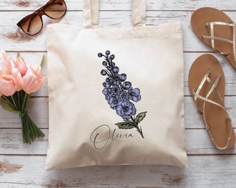 Custom Birth Flower Tote Bag, Flower Name Bag, Personalized Birthday, Mom Birthday, Gift for Friend, Birth Month Gift, Sister Gift