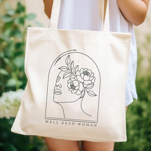 Bookish Canvas Bag, Book Lover Gift, Book Quote, Library Bag, Booktok, Light Academia, Well Read Woman