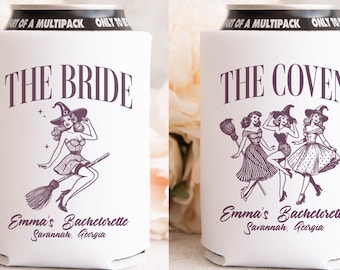 Personalized Halloween Bachelorette Party Can Cooler,  Witch Bach Party Favor, Bridesmaid Proposal, Custom Spooky Bachelorette