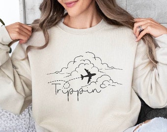 Sudadera con capucha o sudadera Trippin, sudadera modo avión, camisa de vacaciones, viaje familiar, regalo de aventurero, viajero, viaje de niñas, modo vacay