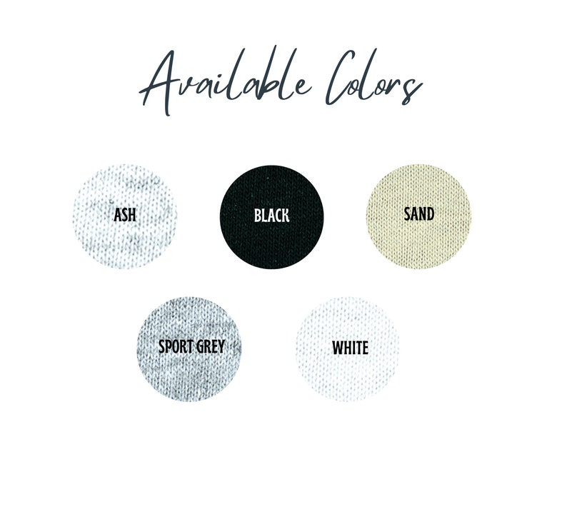 May include: A chart showing available colors for a product. The colors are: Ash, Black, Sand, Sport Grey, and White.