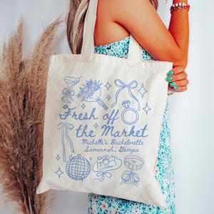 Fresh off the Market Bachelorette, Custom Bachelorette Tote Bags, Personalized Bachelorette Party Favors, Floral Bach Party, Wildflower Bach