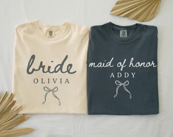 Custom Bridal Party Shirts, Personalized Bridesmaid Tees, Maid of Honor, Getting Ready Outfit, Bridesmaid Proposal Gift, Bachelorette Party