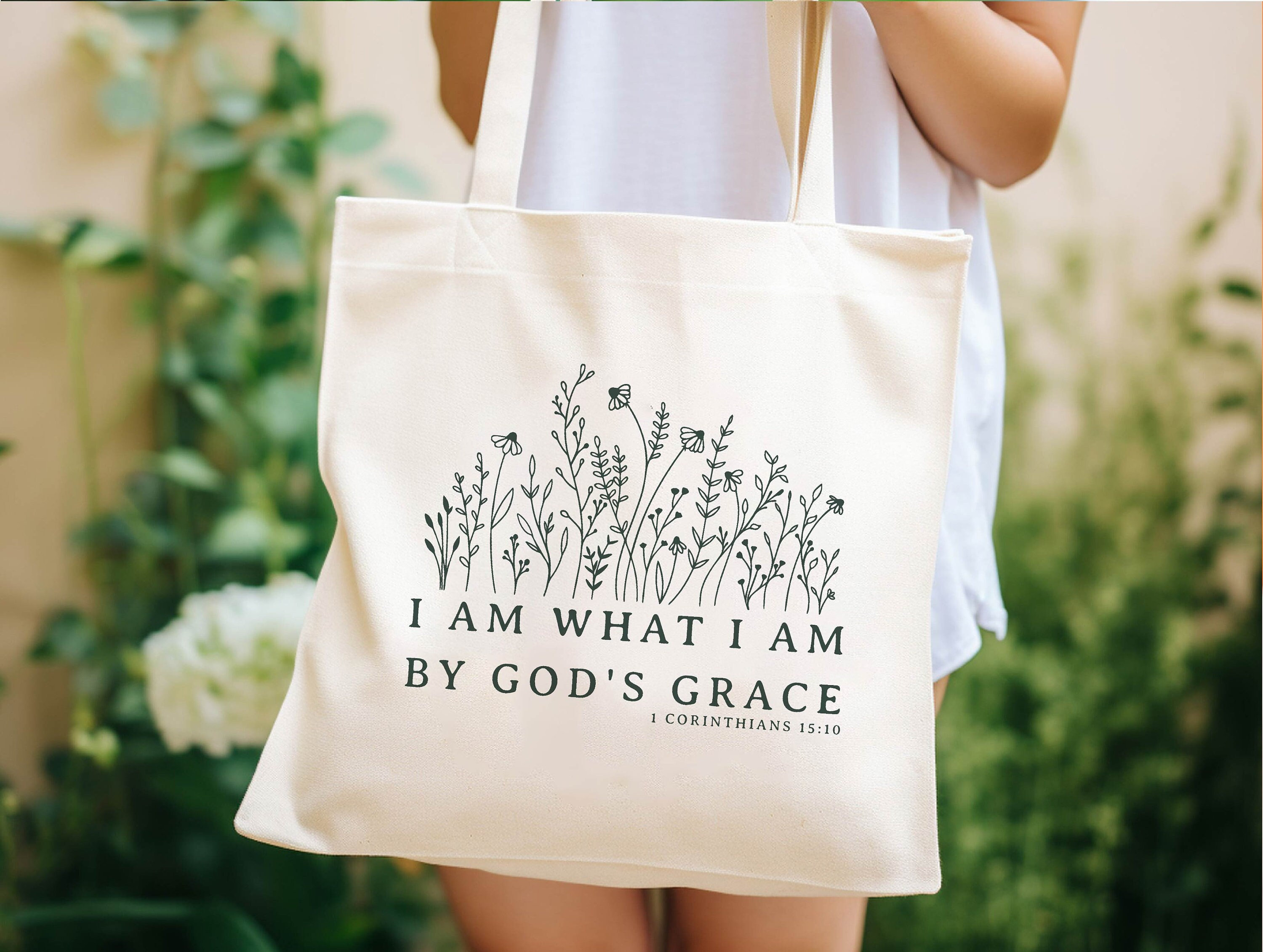 Inspirational Bible Verse Tote Bag, by Gods Grace, Floral, Boho ...