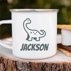 Personalized Kids Mug, Dinosaur Mug, Hot Chocolate Cup, Shatterproof Mug, Children&#39;s Gift, Snack Cup