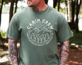 Cabin Crew Bachelor Party Shirt, Custom Location Bachelor Party, Groomsman Shirts, Camping Bachelor Party Shirt, Personalized Groomsman Gift