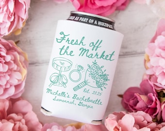 Fresh Off the Market Bachelorette Party Can Coolers, Custom Floral Bachelorette Party Favors, Personalized Garden Party Bach
