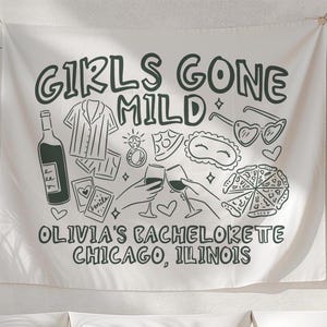 Personalized Girls Gone Mild Bachelorette Party Decor, Custom Location Bachelorette Weekend Tapestry, Spa Bachelorette, Sleepover Bach
