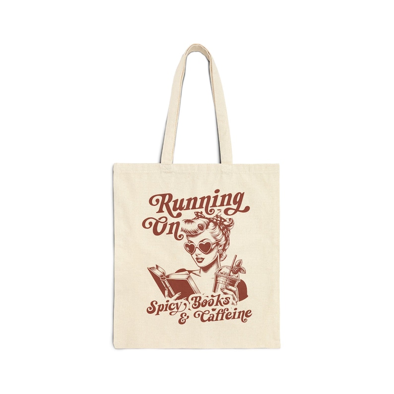 Running on Spicy Books and Caffeine Tote, Spicy Books, Bookish Tote Bag, Smut Reader Bag, Romance Reader, Romantasy Reader, Book Lover Gift image 9