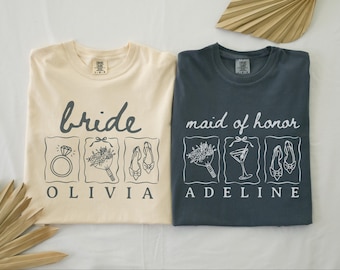 Custom Bridal Party Shirts, Personalized Bridesmaid Tees, Maid of Honor, Getting Ready Outfit, Bridesmaid Proposal Gift, Bachelorette Party