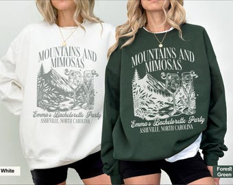 Mountains and Mimosas Bachelorette Party Sweatshirts, Personalized Bridal Party Shirts, Custom Bach Sweaters, Camp Sweatshirts