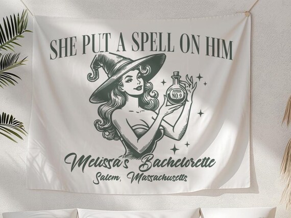 Personalized Witchy Bachelorette Party Decor, Custom Location Bachelorette Weekend Tapestry, Salem Bachelorette, Halloween Bridal Merch