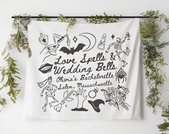 Personalized Witchy Bachelorette Party Decor, Custom Location Bachelorette Weekend Tapestry, Salem Bachelorette, Halloween Bridal Merch