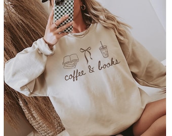 Coffee & Books Sweatshirt, Books Lover Crewneck, Reading Sweatshirt, Coffee Lover Shirt, Book Club Shirt, Bookish Gift, Teacher Gift