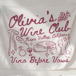 Personalized Wine Bachelorette Party Decor, Custom Location Bachelorette Weekend Tapestry, Bach Backdrop, Vino Before Vows