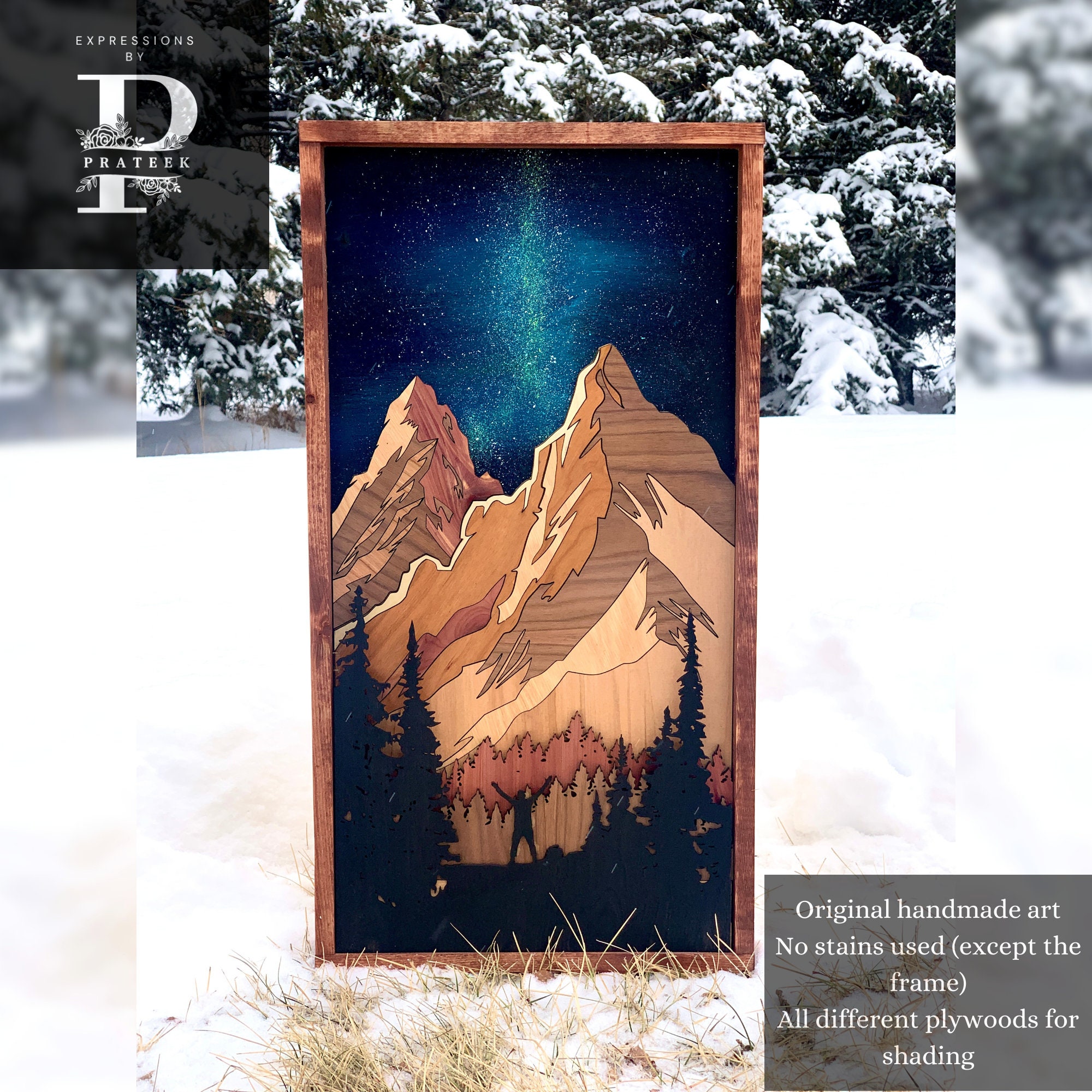 Wood Mountain Wall Art, Mountain Hiker Wall Art, Wooden Wall Decor ...