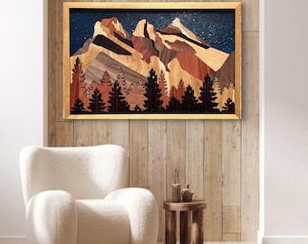 Three Sisters Canmore Alberta handmade wooden wall art, Wall decor for nature lovers, Mountain wall art, Rustic Wall art, Canadian Rockies