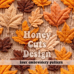 Fall leaves Embroidery crochet seamless pattern, Fall seamless file for fabric printing, Cottage core, Halloween digital paper, Thanksgiving